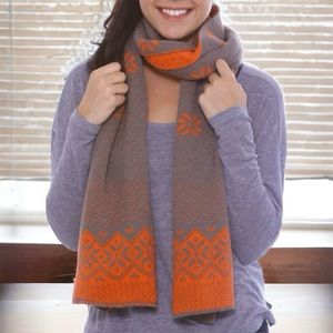 Simplicity Wide Knit Scarf Long Winter Reversible Wrap Gray and Orange